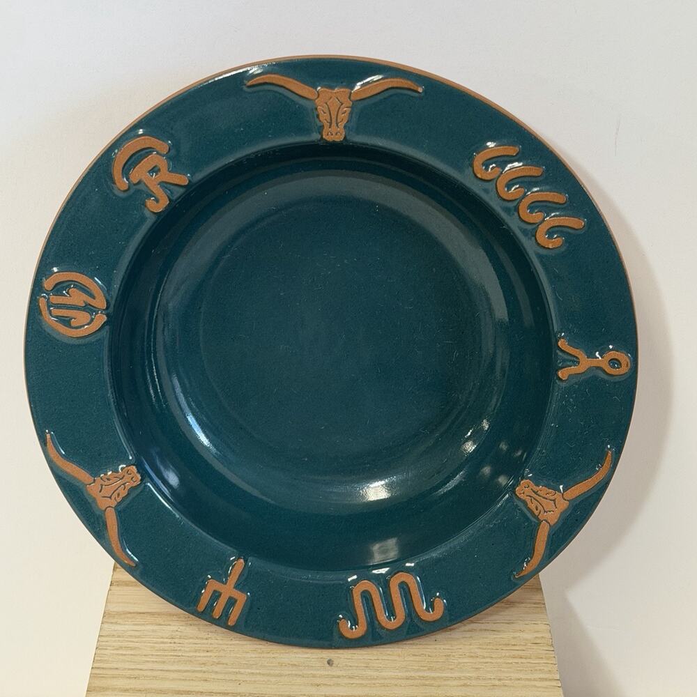 Frankoma Bowl King Ranch Brands Western 6666 Forest Green Soup Salad Cattle